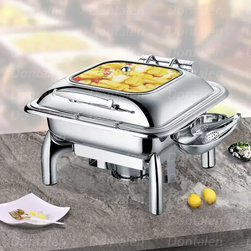 Luxury Gold Hot Pot Buffet Set with Glass Cover High Quality Food Heater for Catering Display Wholesale Commercial Grade