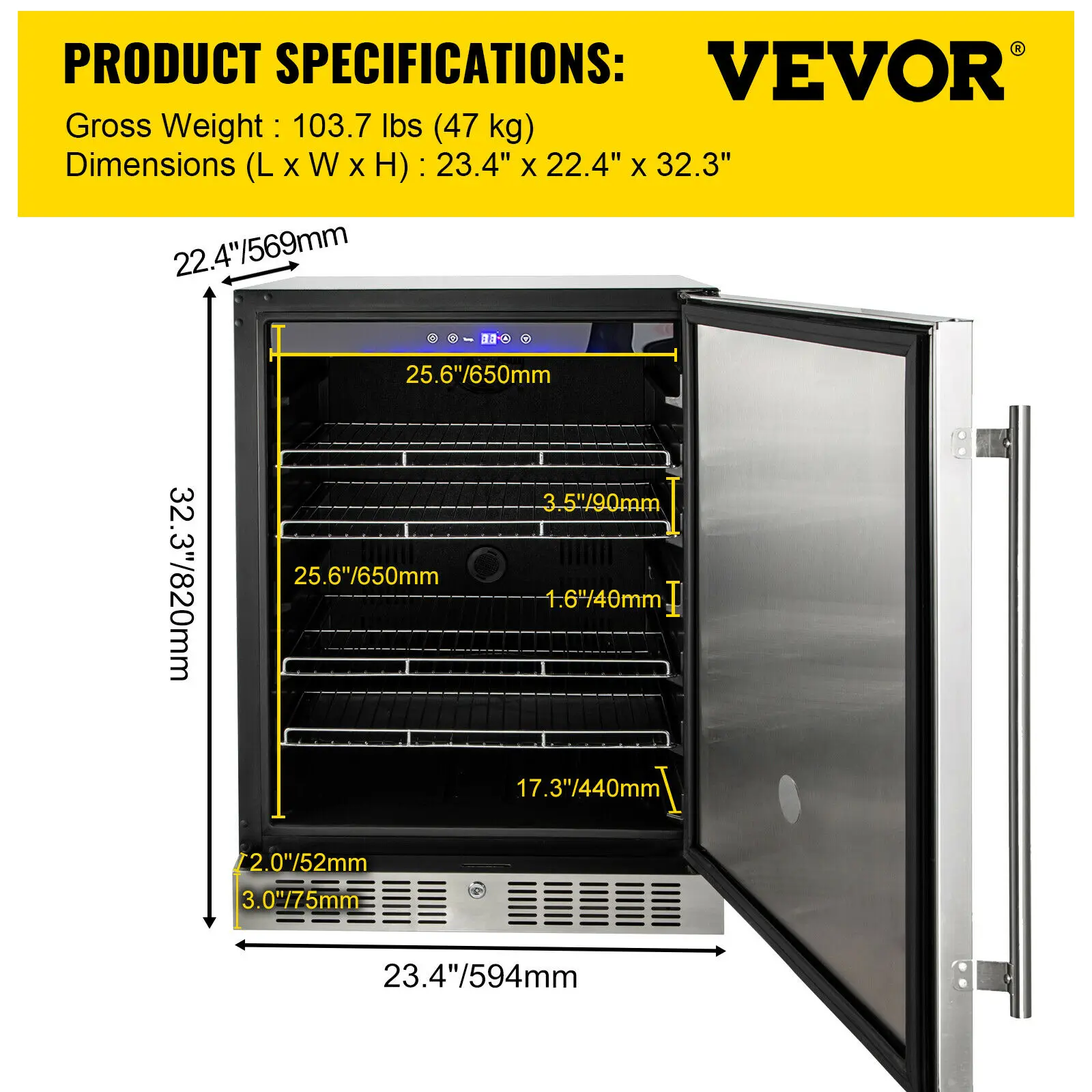 VEVOR-refrigerador integrado de 150L, refrigerador de 5,3 pies cúbicos, bajo encimera Enfriador de bebidas de acero inoxidable para restaurante, Bar, cafetería 