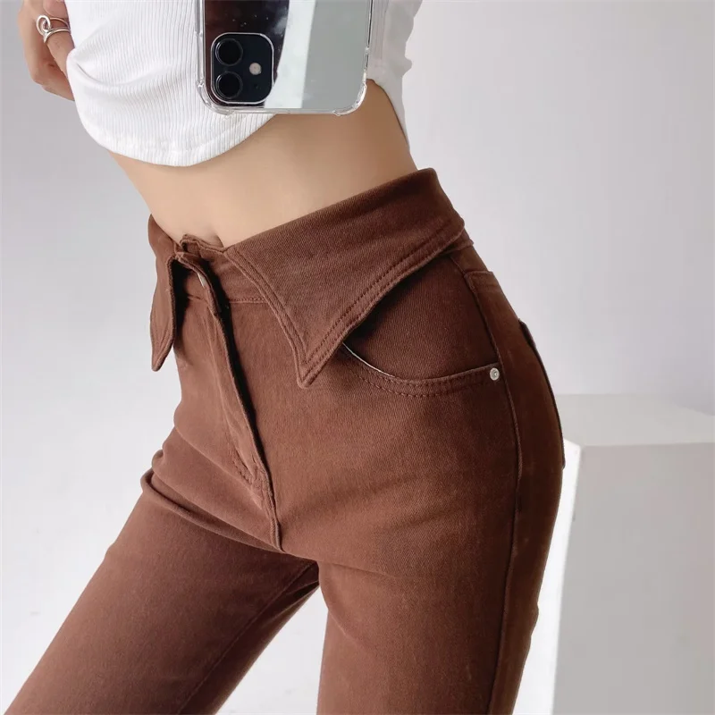 Hoge taille afslankende wijde pijpen jeans Dames volledige lengte casual broek Hoge taille Taille-effect Slepen Bot Street Sle