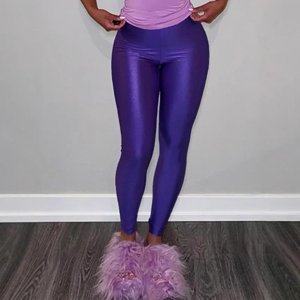 Women Colorful Dopamine Shiny Ice Silk Leggings High Waist Tight  Breathable Quick Dry Flattering Gym Daily Streetwear