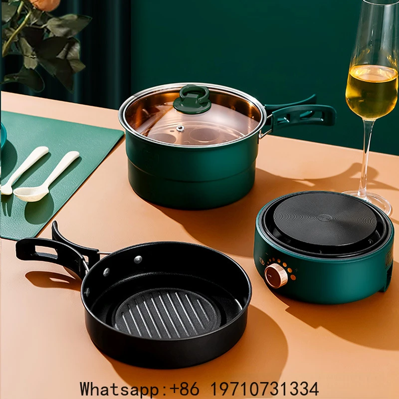 

110V/220V Electric Rice Cooker Portable Split Frying Pan Electric Stew Pot Travel Hotpot Food Steamer Home Multi Cooker 1.6L