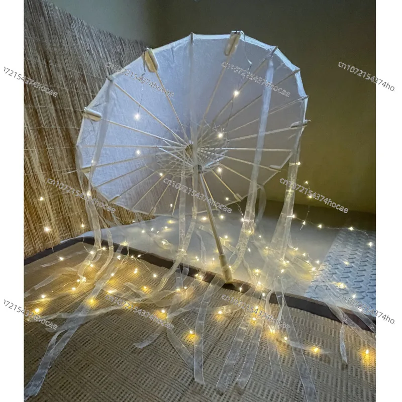 LED Oil Paper Silk Umbrella Clothing Ancient Princess Umbrella Drama White Craft Umbrella Role-Playing