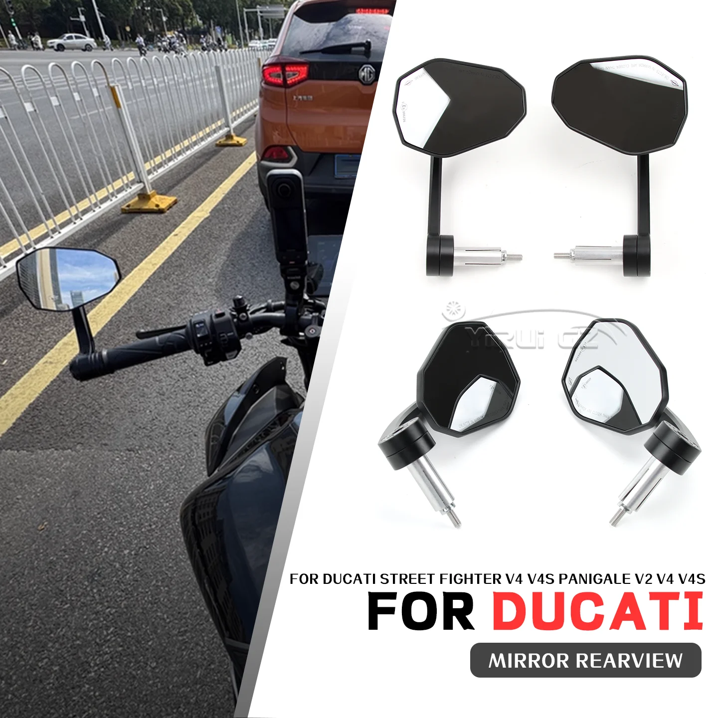 Motorcycle Bar End Mirror For Ducati Street fighter V4 V4S V4S Panigale V2 V4 V4S Handlebar End Side Rearview Mirror Wide Vision