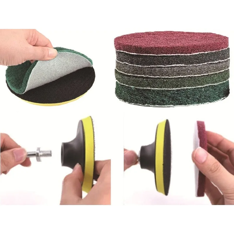 4 Inch 5 Inch Flocking Sanding Sheet Kitchen Cleaning Pad with Elastic Nylon Grinding Block Polishing Pad for Drill