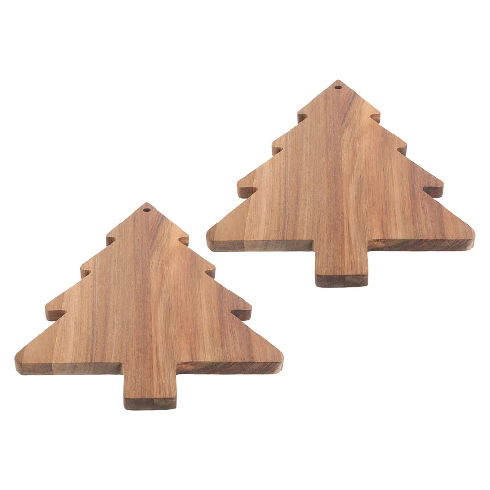 2 Pcs Christmas Tree Cutting Board Pizza Plate Charcuterie Boards Wooden Restaurant Dessert