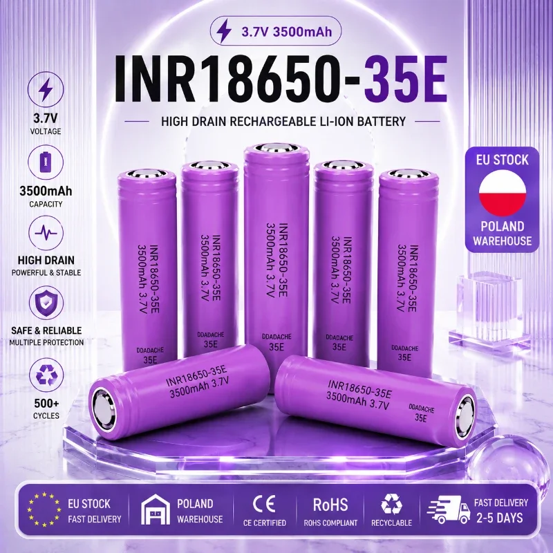 Batteria al litio ricaricabile 18650-35E 3,7V 3500mAh 25A ad alta scarica, cella 18650 premium con capacità reale, lunga durata 500+ cicli, protezione intelligente, per torce LED, trapani, power bank,