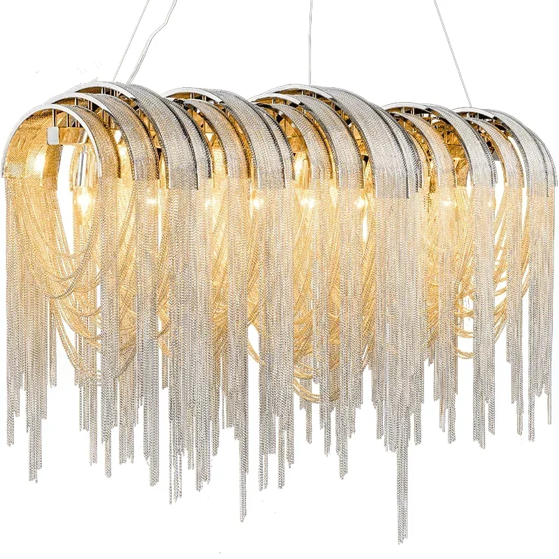 Luxury Tassel Aluminum Chain Gold Chandeliers for Home Lobby Living Room Restaurant Decoration Pendant Lamp Droplight Lighting