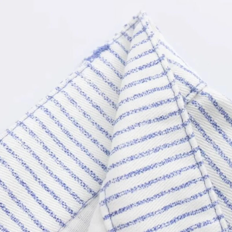 Casual Stripes สั้นกางเกงภาษาฝรั่งเศสคํากางเกงขาสั้นฤดูร้อนกางเกงหลวม Lady กระเป๋าเสื้อผ้าผู้หญิงสีขาว Office Streetwear