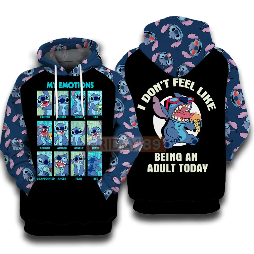 

Disney STITCH 3D HOODIE STITCH EMOTIONS HOODIE I DON'T FEEL LIKE BEING AN ADULT TODAY SHIRTDN STITCH HOODIE SWEATSHIRT TANK