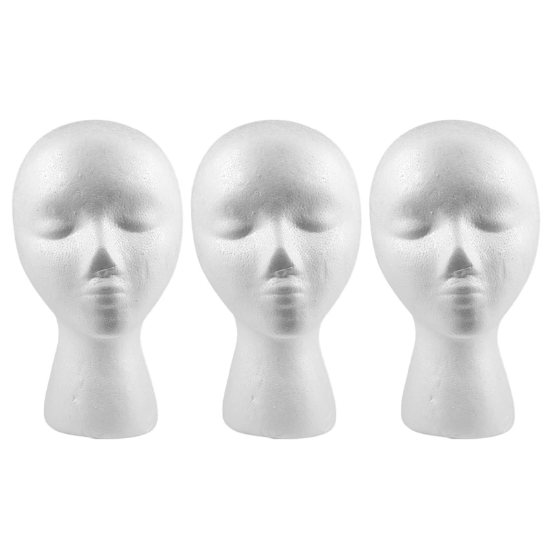 

3X 27.5 X 52Cm Dummy / Mannequin Head Female Foam(Polystyrene) Exhibitor For Cap, Headphones