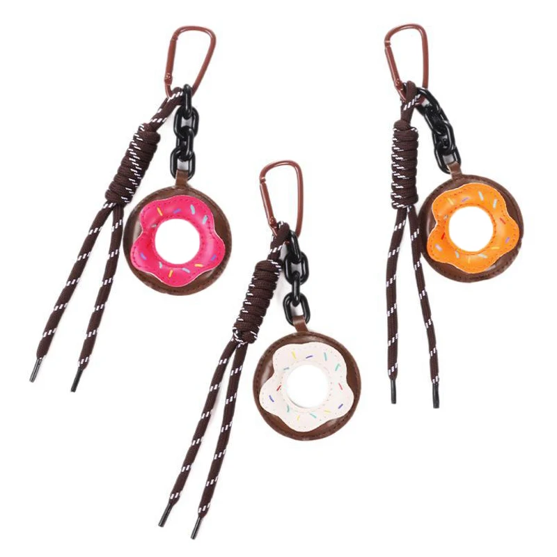 

Creative PU Leather Donut Key Chain Cute Braided Rope Bag Pendant Fashion Simple Korean Backpack Decoration Accessories Gift