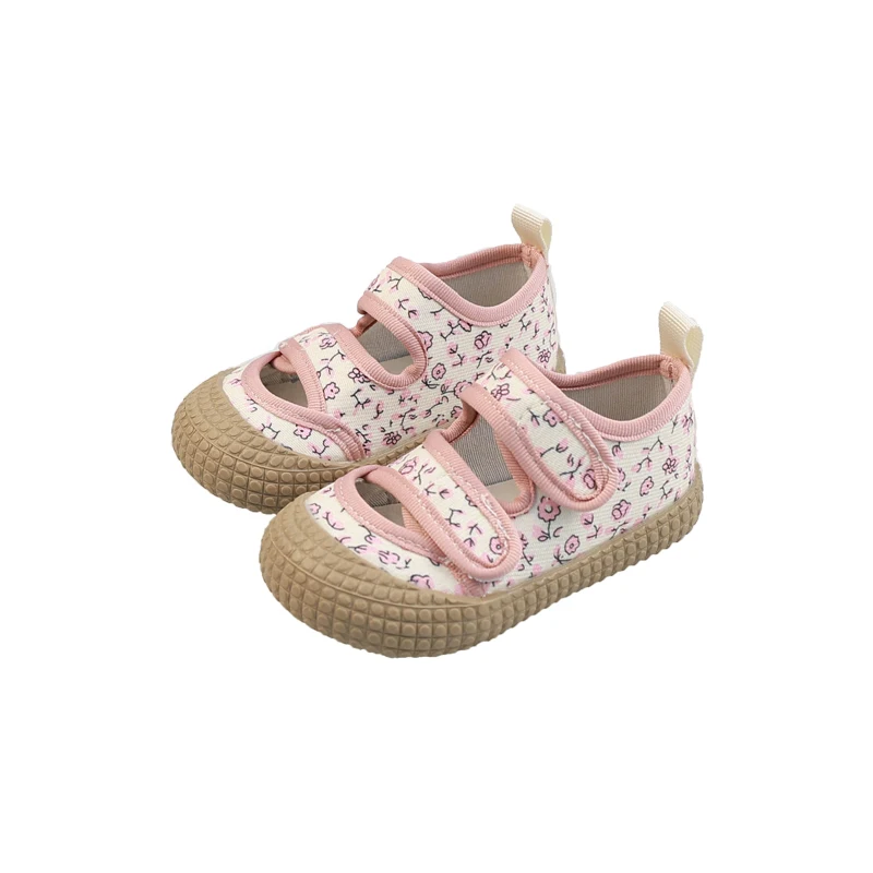 Floral Canvas Shoes Children Girls Square Mouth Casual  Kids Girl Soft Soled Non-slip Shoe