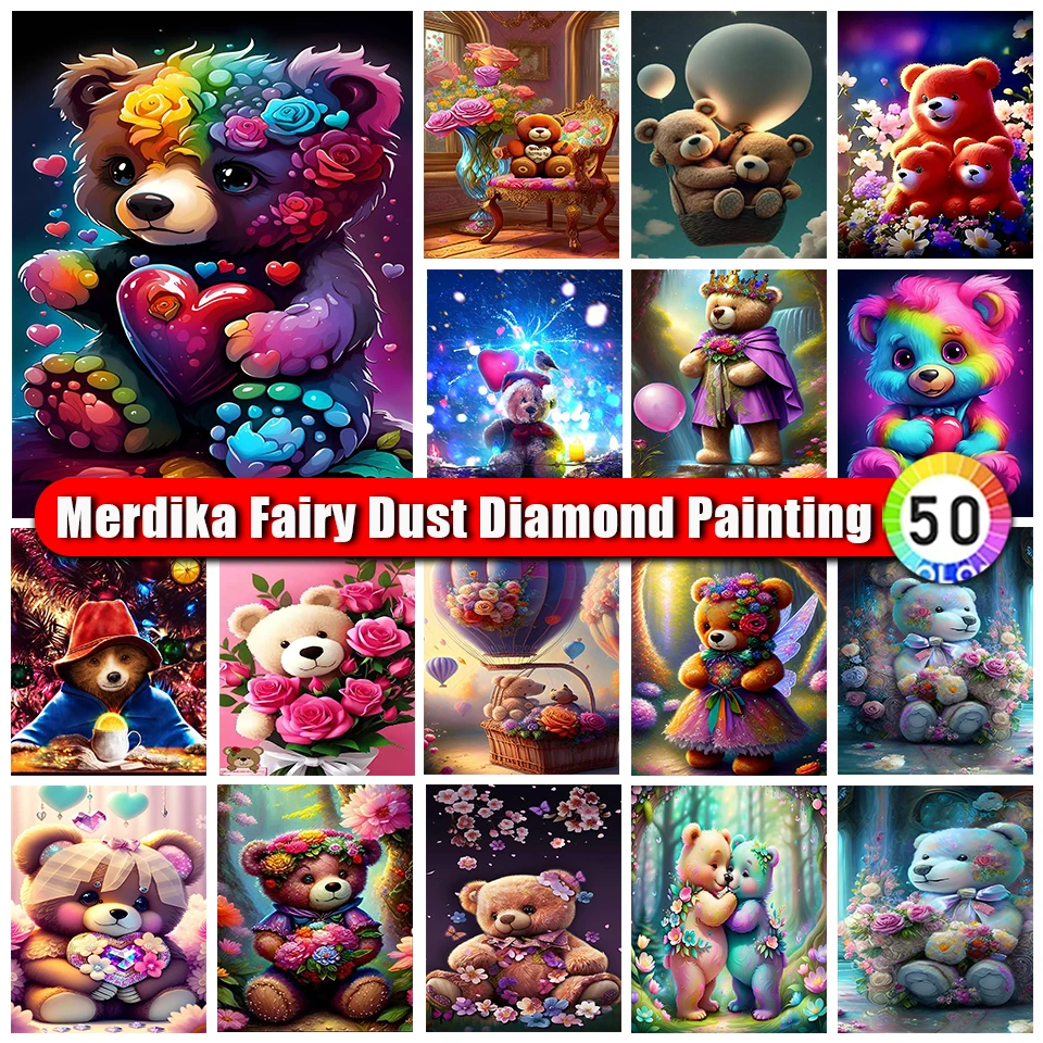 Merdika Fairy Dust Diamond Painting Bear Cross Stitch New Arrival Diy Full Mosaic Art Rhinestone Embroidery Cute Cartoon Picture