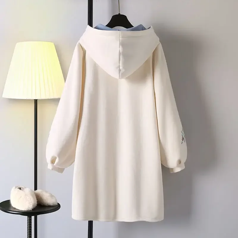 Xgoth Women's Autumn Winter Long Sweatshirt Dress 2023 High Street Chinese Style Hanfu Improvement Embroidery Patchwork Hoodies