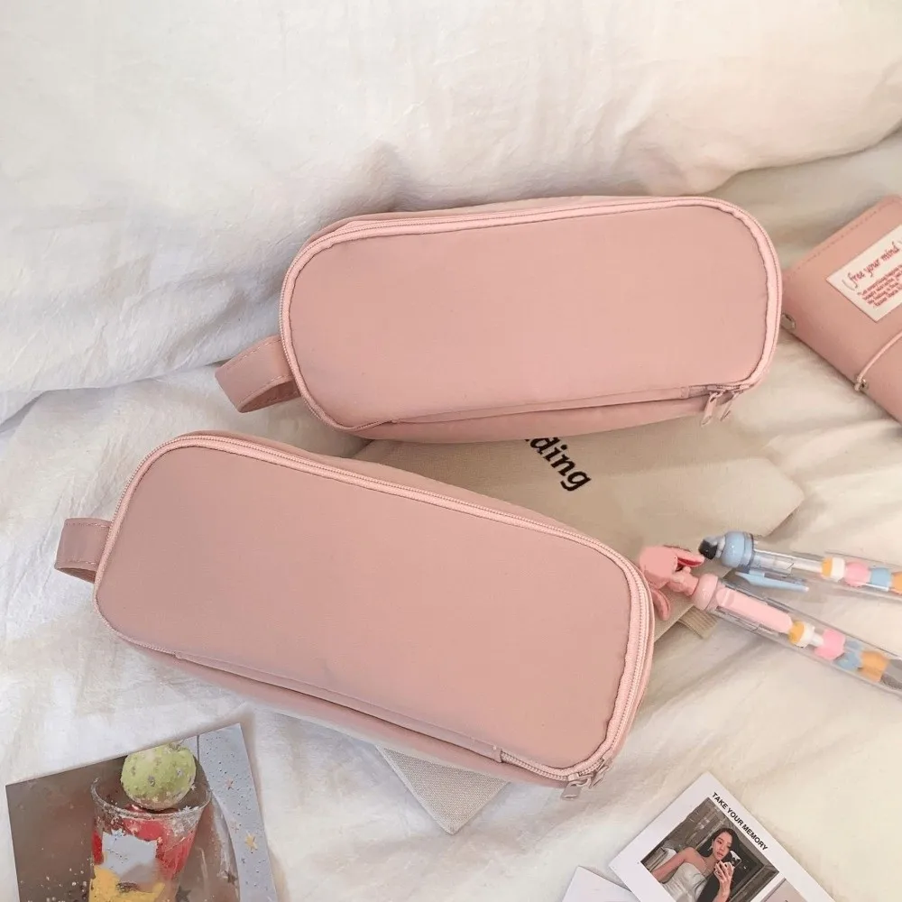 

Pink Cloth Korean Pink Stationery Bag Large Capacity Desktop Storage Multilayer Pencil Case Aesthetic Ins Style