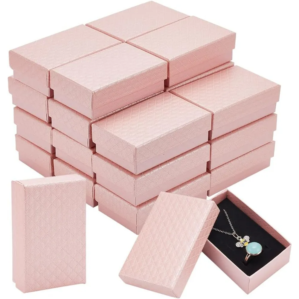 24 Pack Jewelry Gifts Boxes 3x2 Inch Rectangle Cardboard Earring Necklace Storage Boxes with Velvet Sponge for Ring Weddings