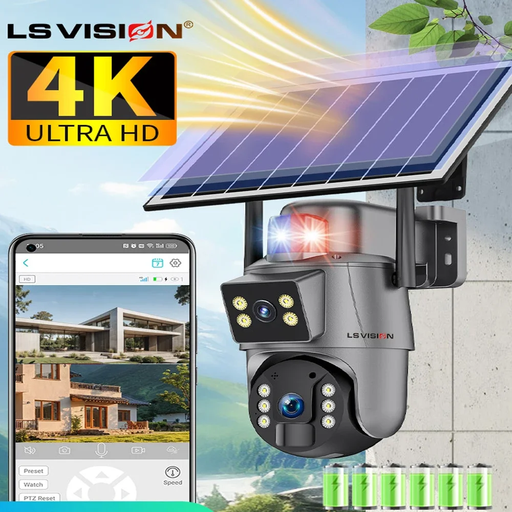 

LS VISION 4K Dual Screen Solar Camera Wireless Outdoor 4G Surveillance with Human Auto Tracking 8MP WiFi Cam Ubox App Control