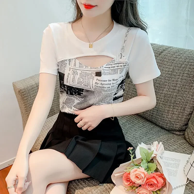Women\'s T-shirt Short Sleeve Graphic Top Female Summer Outfit Coquette Clothes Sexy Y2k Korean Reviews Many Aesthetic Clothing