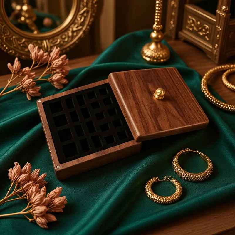 Black Walnut Jewelry Box Earrings Ring Storage Boxes Small Retro Minimalist Jewellery Case Portable Organizer Packaging Boxes
