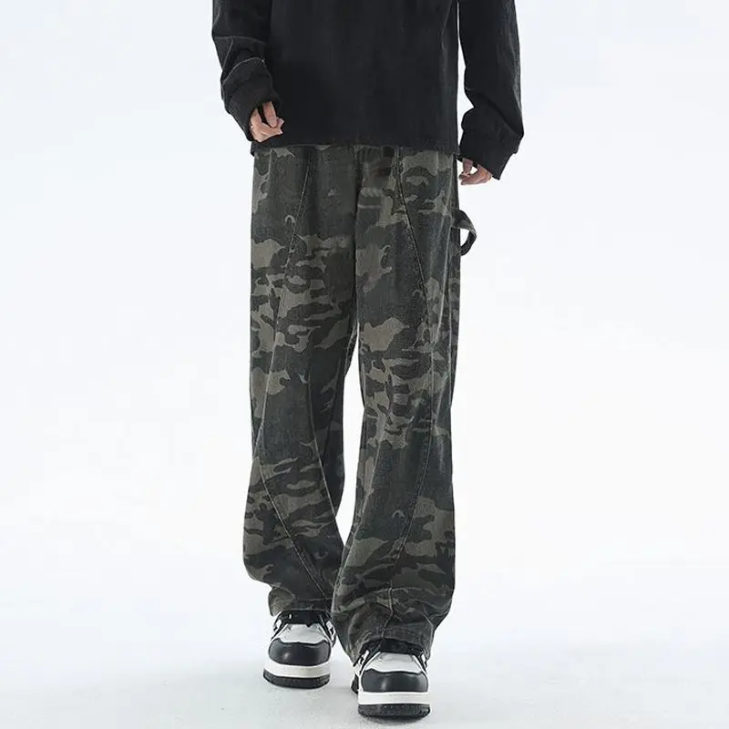 

Camouflage Loose Fit Sports Style Men's And Women's Jeans Straight Leg Casual Trousers Summer Trendy High Street INS Brand