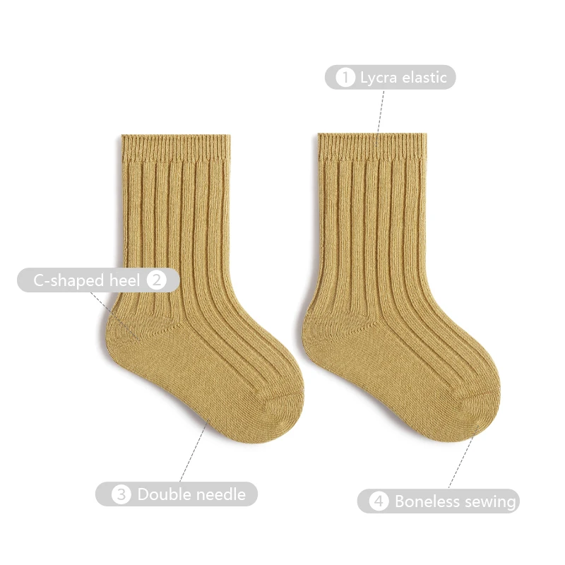 Ins Children Socks Solid Color Organic Cotton Kids Socks Soft High Elastic Toddler Socks For Baby