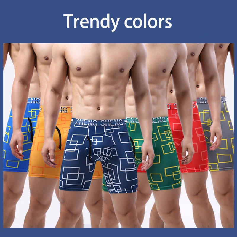 

6PCS/Lot Sexy Men Underwear Boxer Cueca Male Panty Lingerie Men Underpants Boxershorts Ice silk Boxerbriefs Long Boxer Briefs