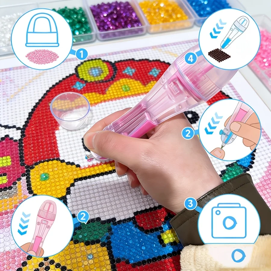Automatic Bead Pen with Ergonomic Grip, Jewelry Craft Tool for DIY Bracelets, Rhinestone Dispenser Easy Press Beads Tool