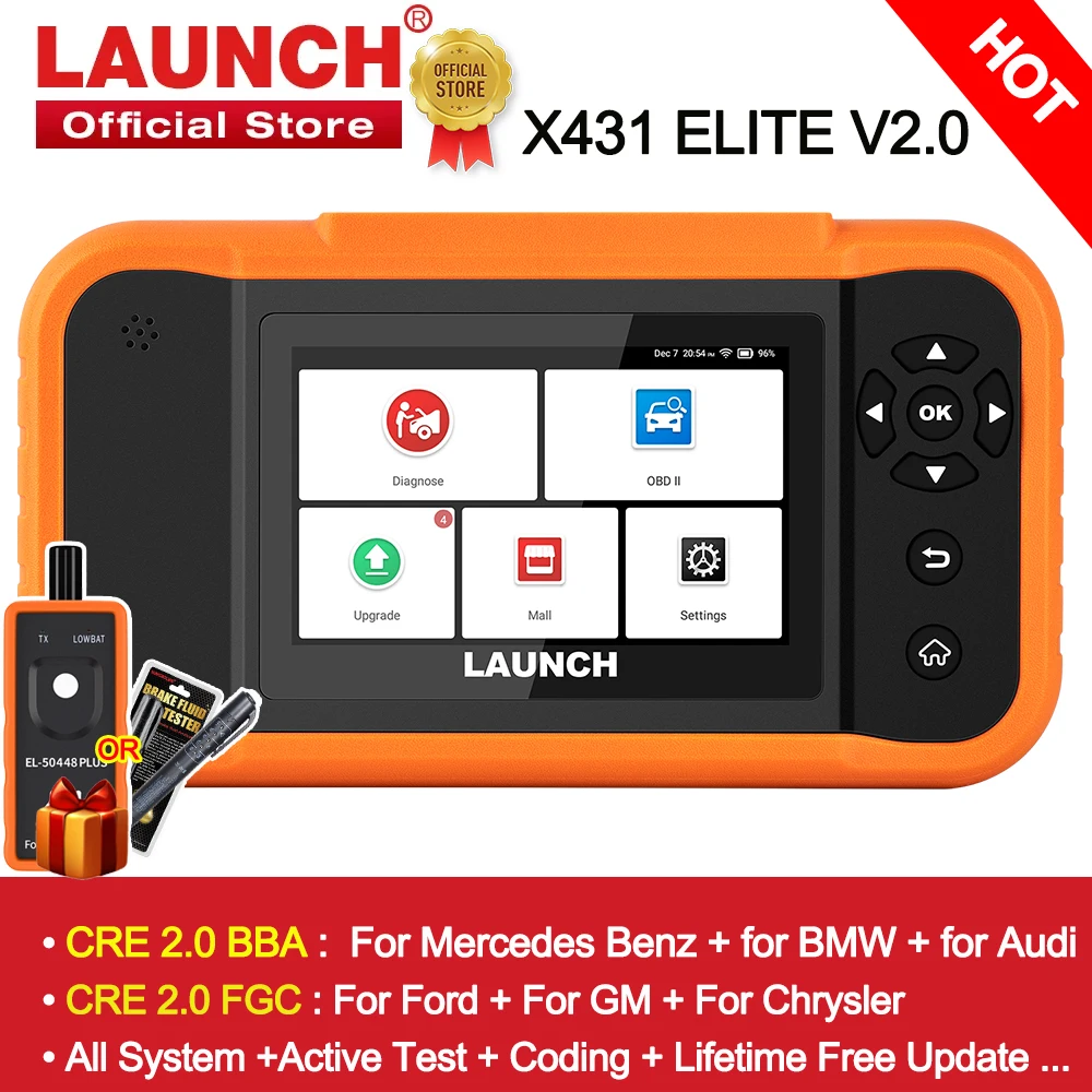 LAUNCH X431 ELITE 2.0 BBA  FGC Car Diagnostic Tools Auto OBD OBD2 Scanner All System ECU Coding Active Test Free Update Online