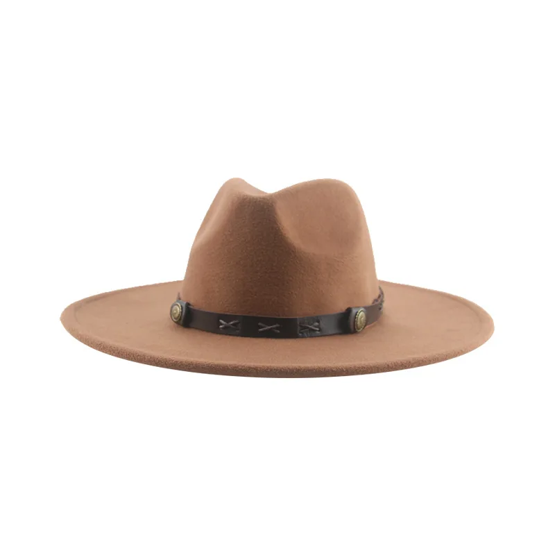 

Top Hat Wide Brim Belt Cross-border Retro Felt Cap Western Denim Woolen Fedora Hat Tibetan Cowboy Hat Large Flat Eaves Cap