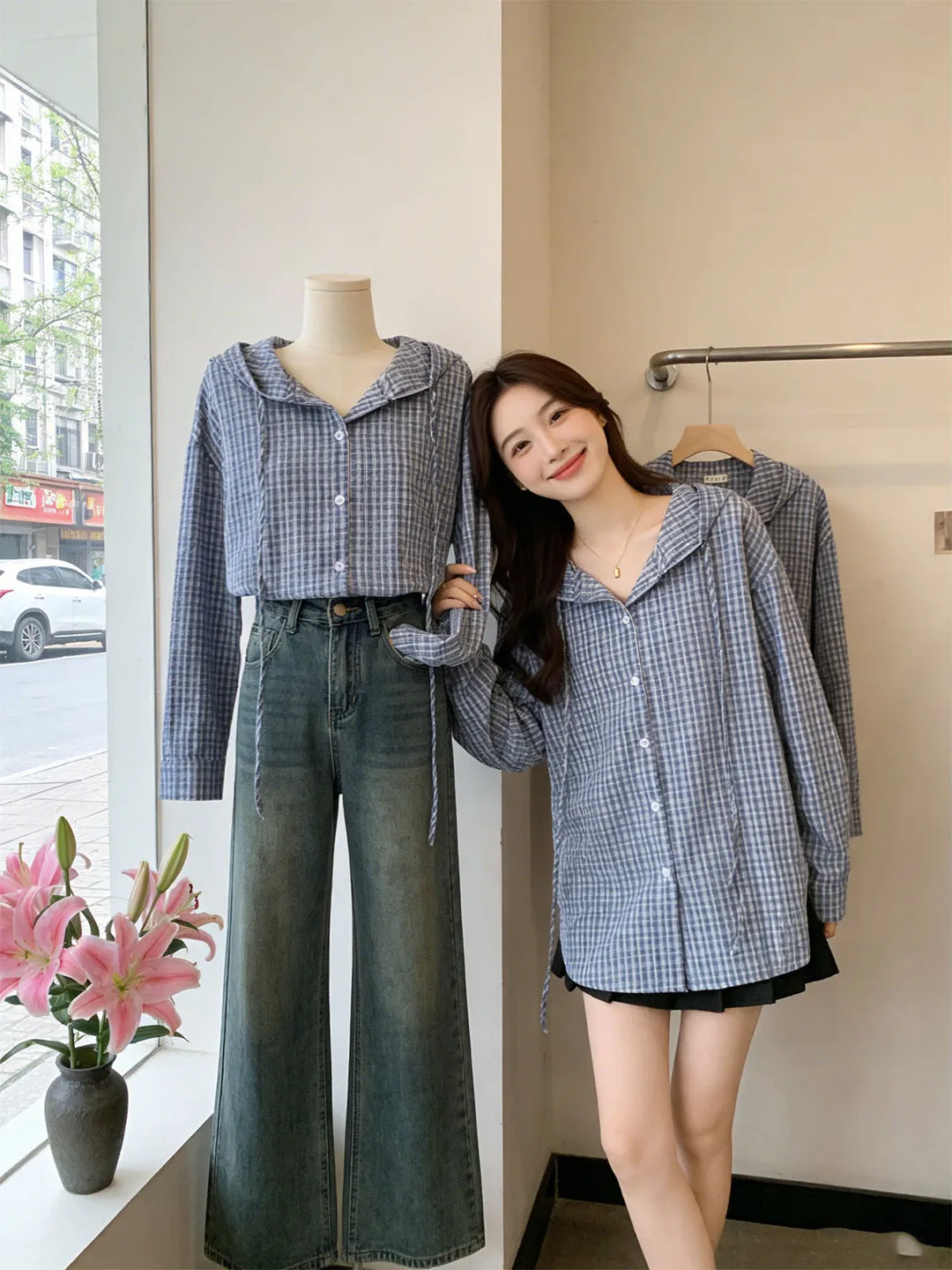 

Premium Plaid Long Sve Hooded irt Spring 2026 plus Size Women's Faion Slimming Classic Sle Casual Wear Button up