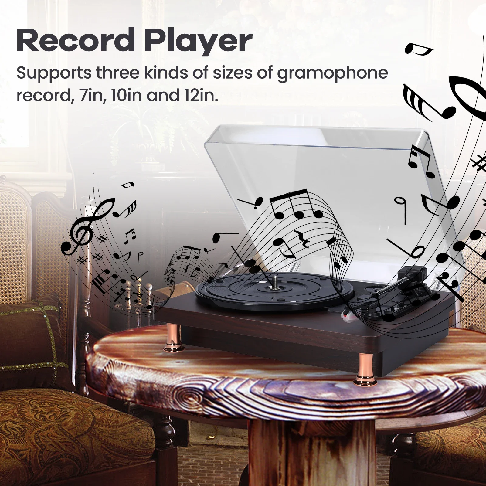 

Retro Vinyl Record Player w/ Dustproof Cover Classic Nostalgic Style Record Player 33/45/78RPM Turntables Gramophone Phonograph