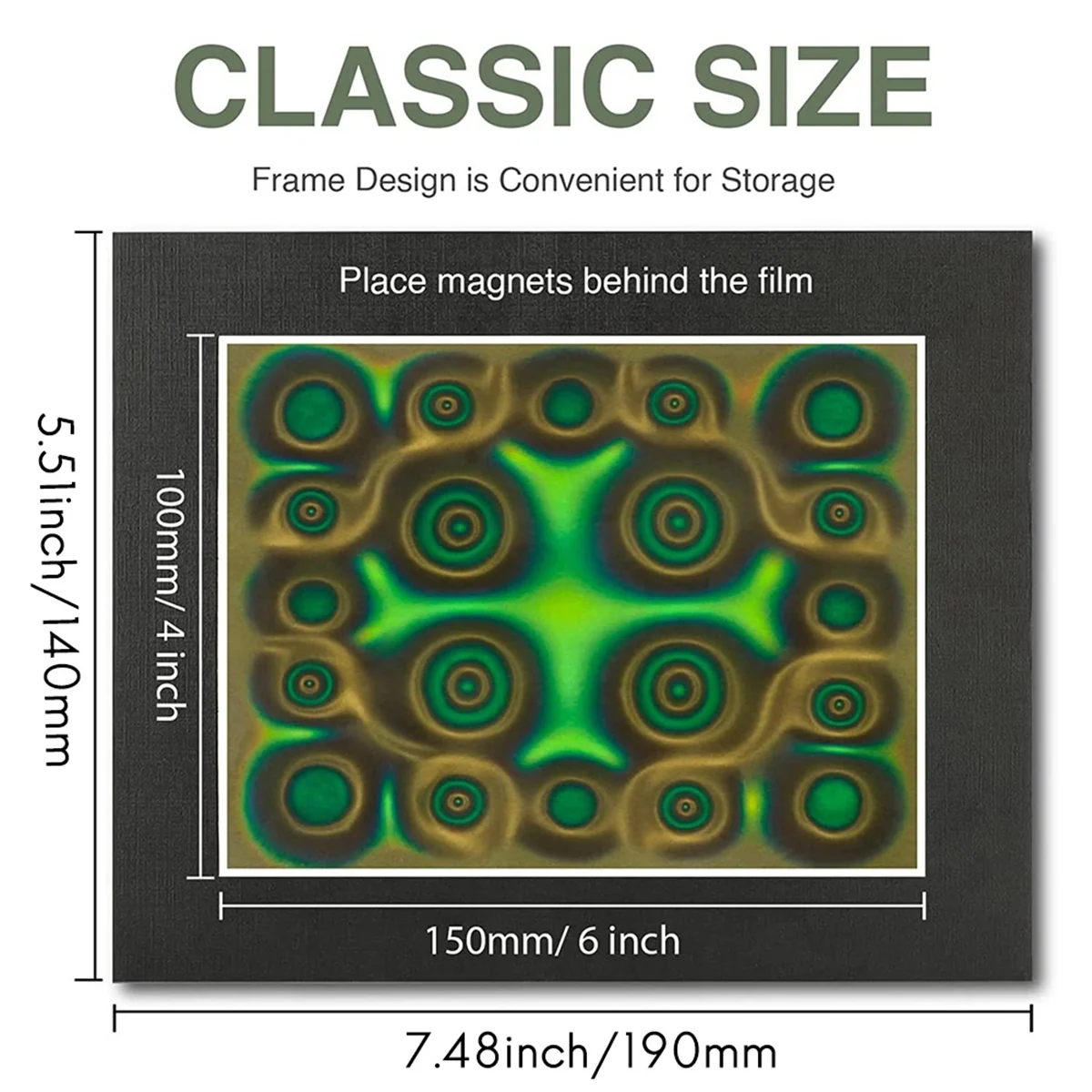 Pellicola di visualizzazione magnetica, pellicola di visualizzazione del campo magnetico verde da 6 x4 pollici, Display a flusso magnetico, rilevatore di campo magnetico, riutilizzabile