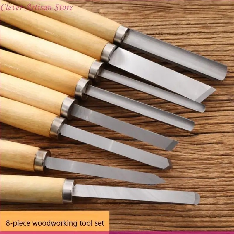 E06B 8PCS Gỗ Khắc dao Ledit Đặt công cụ Turn Woods Woodwork Gouge Skew chia tay Spear