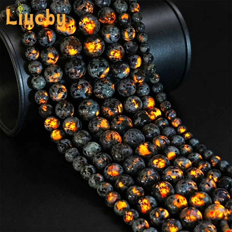 Großhandel Natürliche Super-Flammenstein Runde Lose Perlen UV-Leuchtende Heilkristalle für Schmuck DIY 4mm 6mm 8mm 10mm 12mm 15 Zoll Strang – Detail 5