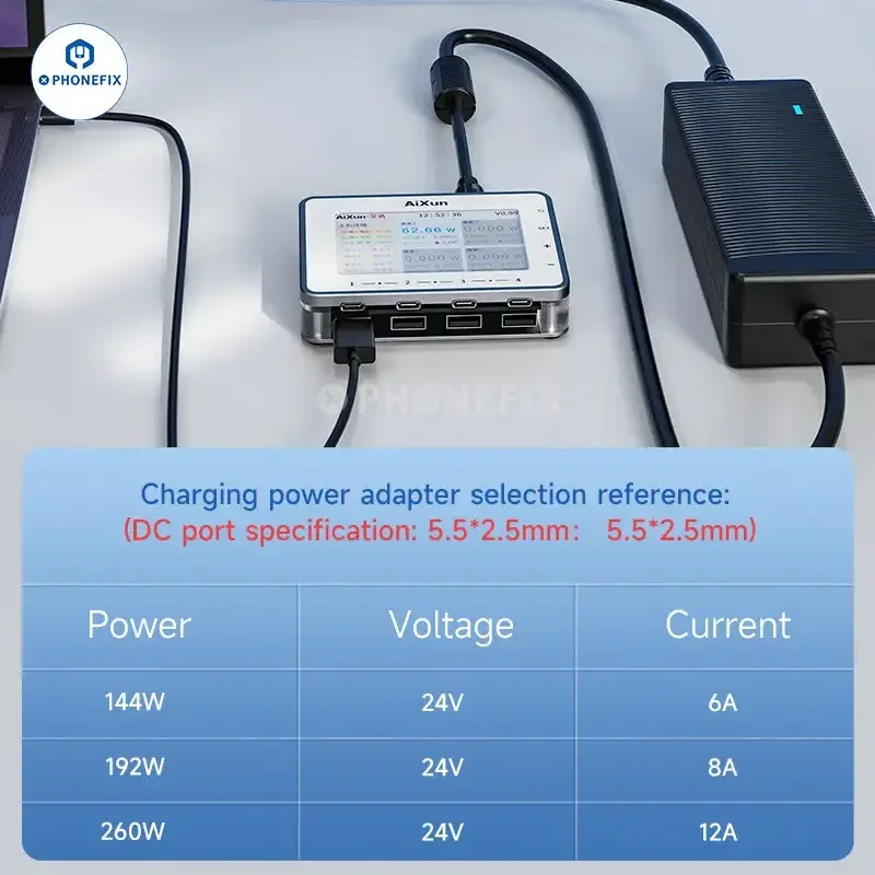 JCID AIXUN PF26 260W Fast Charger Multi-channel 8 Port USB Digital Display Lightning QC 3.0 Fast Charging StationHub Tools Kit