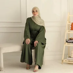 Ramadan Eid Djellaba Muslim Jumpsuits Dubai Abaya Dubai Turkey Romper Overalls Dress Islam Abayas Robe Women Wide Leg Pants Belt