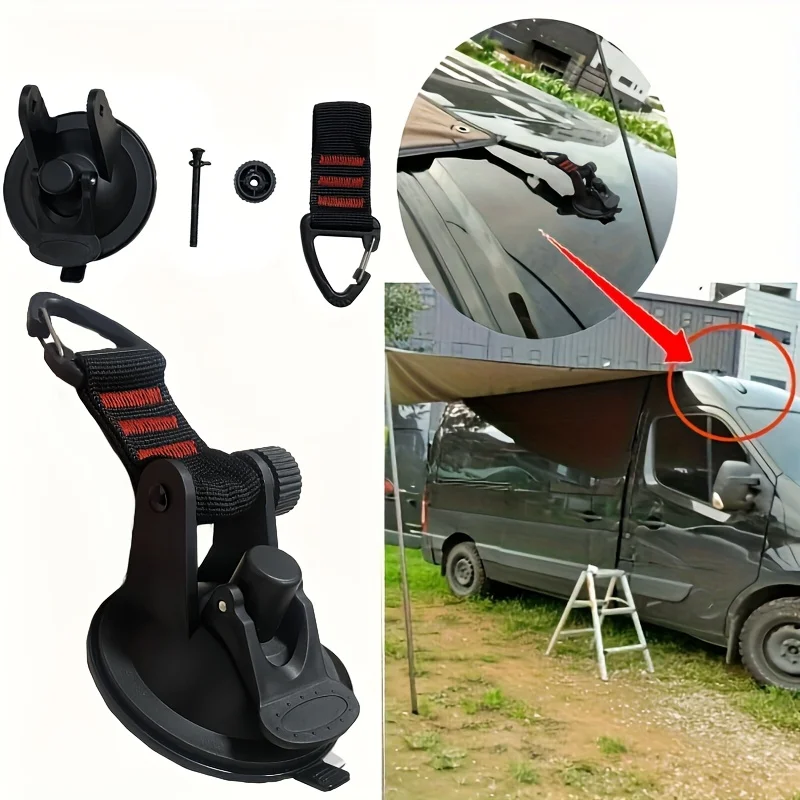 4 potentes ventosas mejoradas con 4 clips y ganchos de fijación, adecuados para instalación en techo de coche de lona para acampar, equ al aire libre