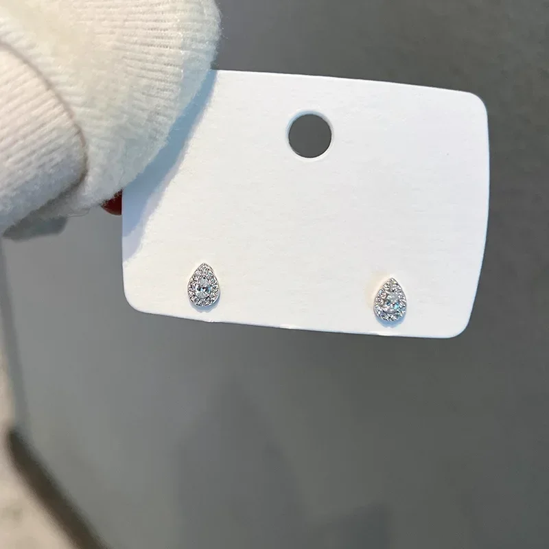 

Real 925 Sterling Silver Mini Full Zircon Water Drop Stud Earrings for Women Classic Fine Jewelry Minimalist Accessories