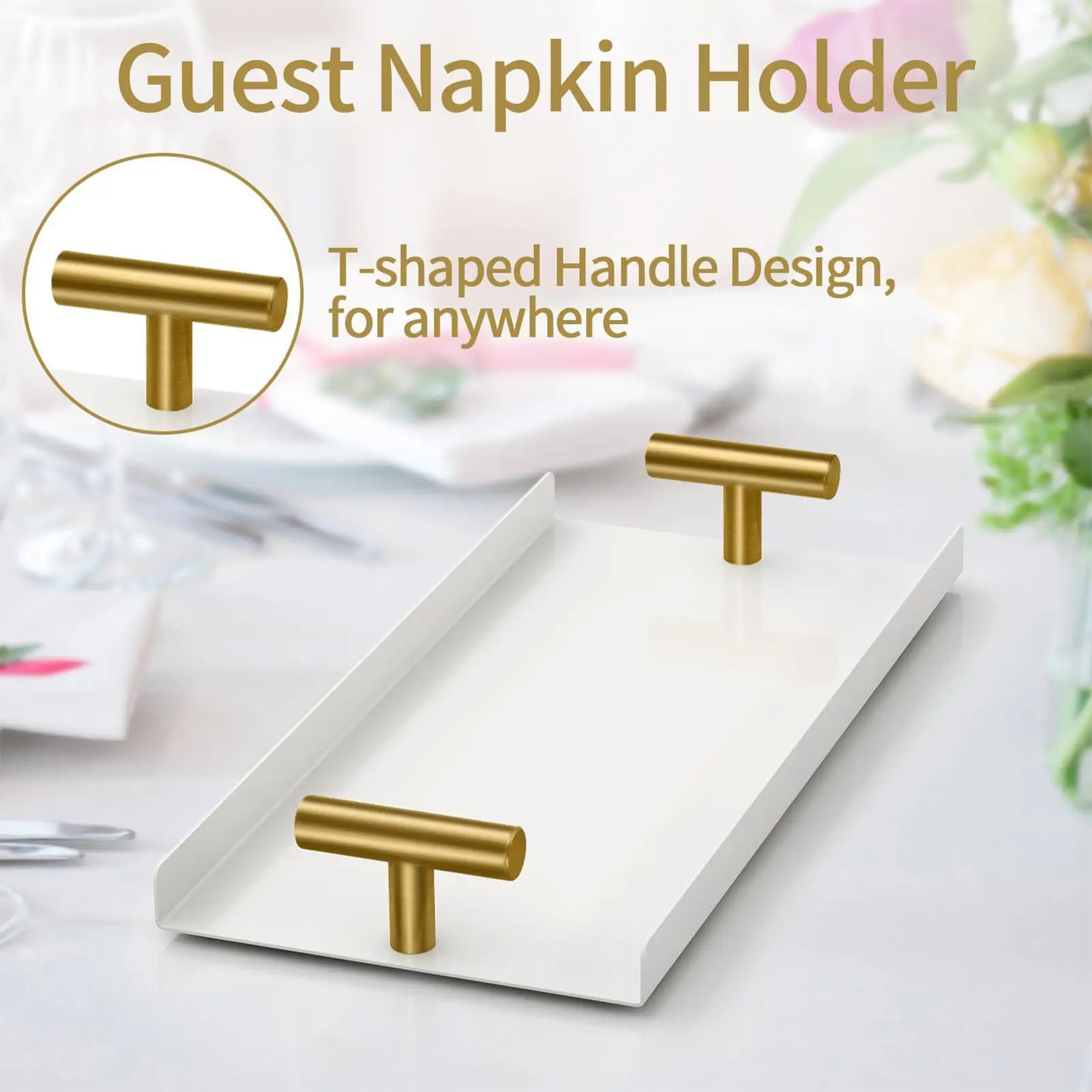 Golden T-Handle Guest Towel Holder Napkin Dispenser For Bathroom Kitchen Bar Party Table Vanity Organization, Bathroom storage