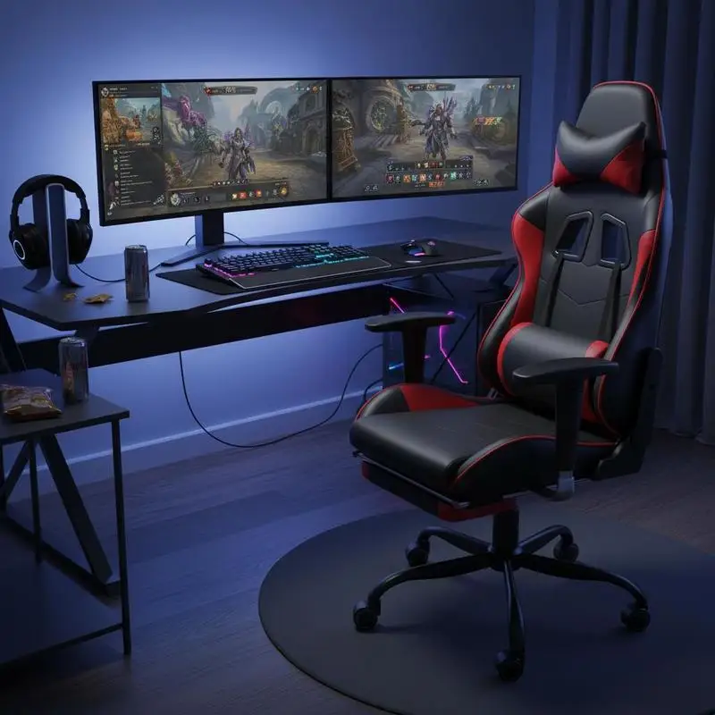 Silla De Juego/Silla De Oficina. Presenta Un Marco De Metal, 360 ° Silla Giratoria, Respaldo Ajustable, Cómoda Y Duradera, Con Una Capacidad Máxima De Peso De 120 Kg. Adecuado Tanto Para Oficinas Como Para Oficinas En Casa. Cuero Sintético Negro Y Rojo — -57%, 184.58€ Coupon, from 139.25€ – 57% descuento – €139.25