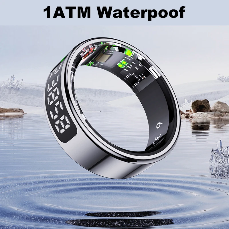 AMZMAX R11C Display Smart Ring Männer Frauen, Gesteur Swipe Video/Bürste Tiktok Gesundheitsmonitor, 1ATM wasserdicht, Multi-Sport-Modus