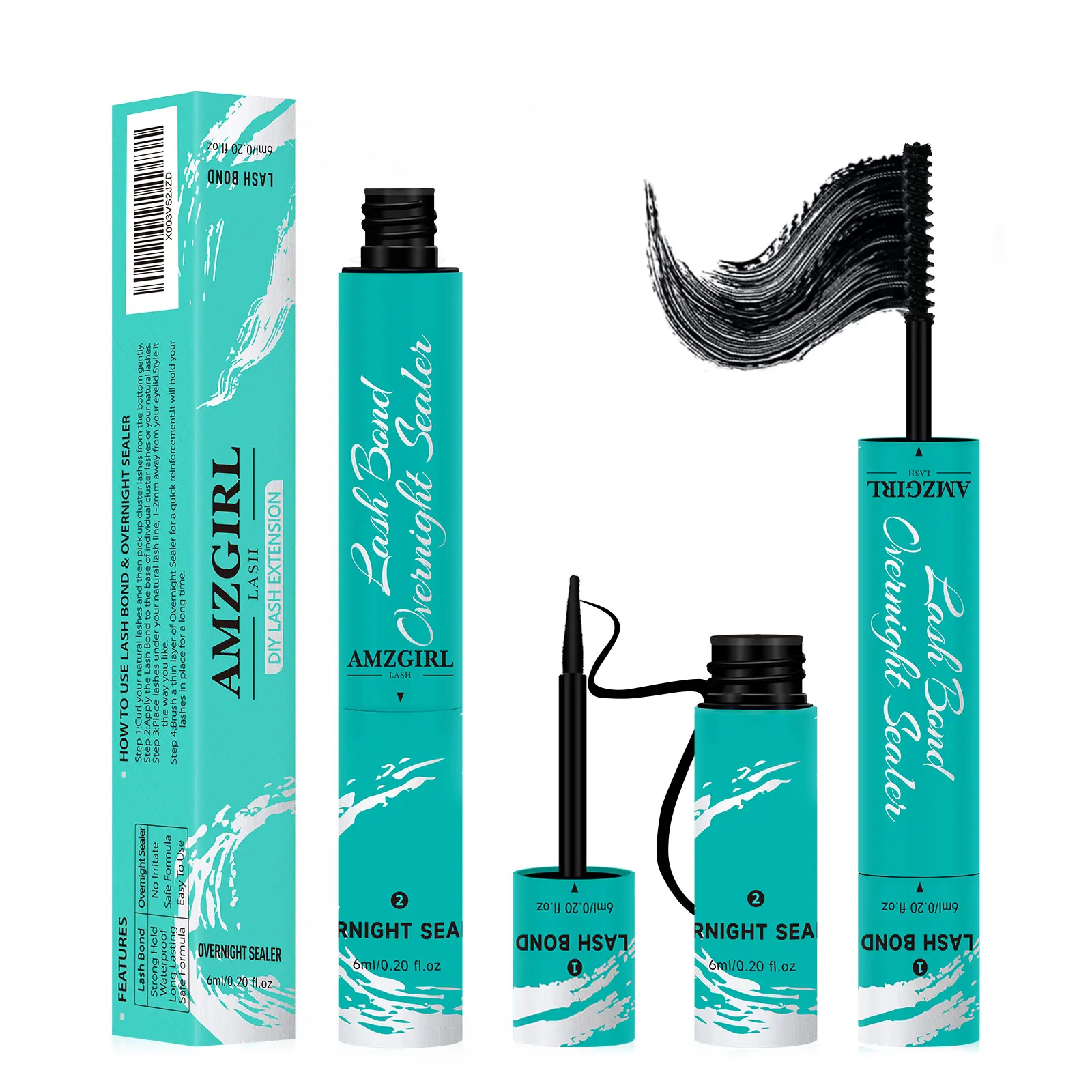 Amzgirl Lash Waterproof Bond and Seal Eyelash Cluster Glue10ml Long Lasting 72 Hours Black Cluster Lash Glue + Lash Seal 2 in 1