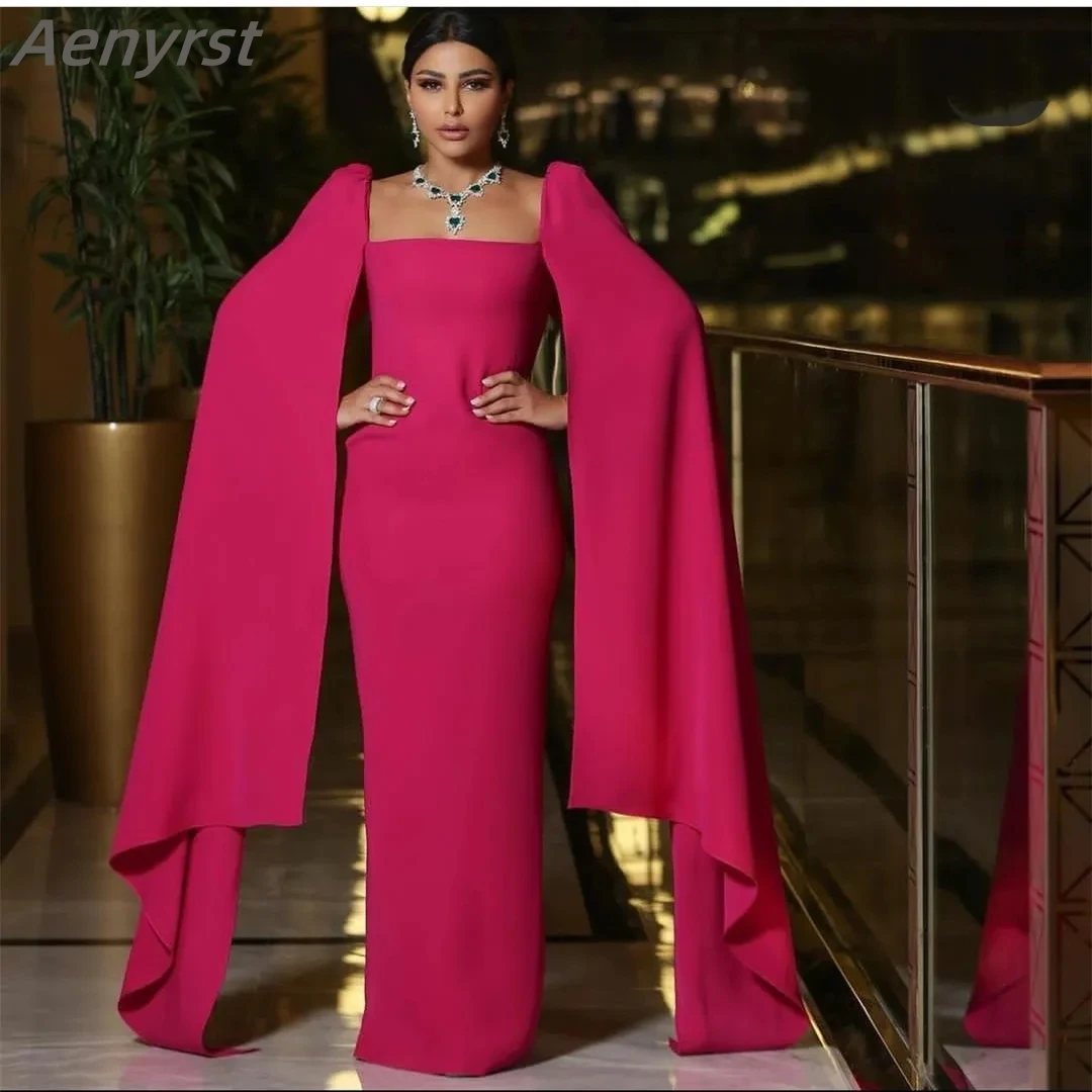 Elegant Sqaure Collar Evening Dresses With Cape Sheath Floor Length Zipper Prom Gown For Women Customized فستان حفلات الزفاف