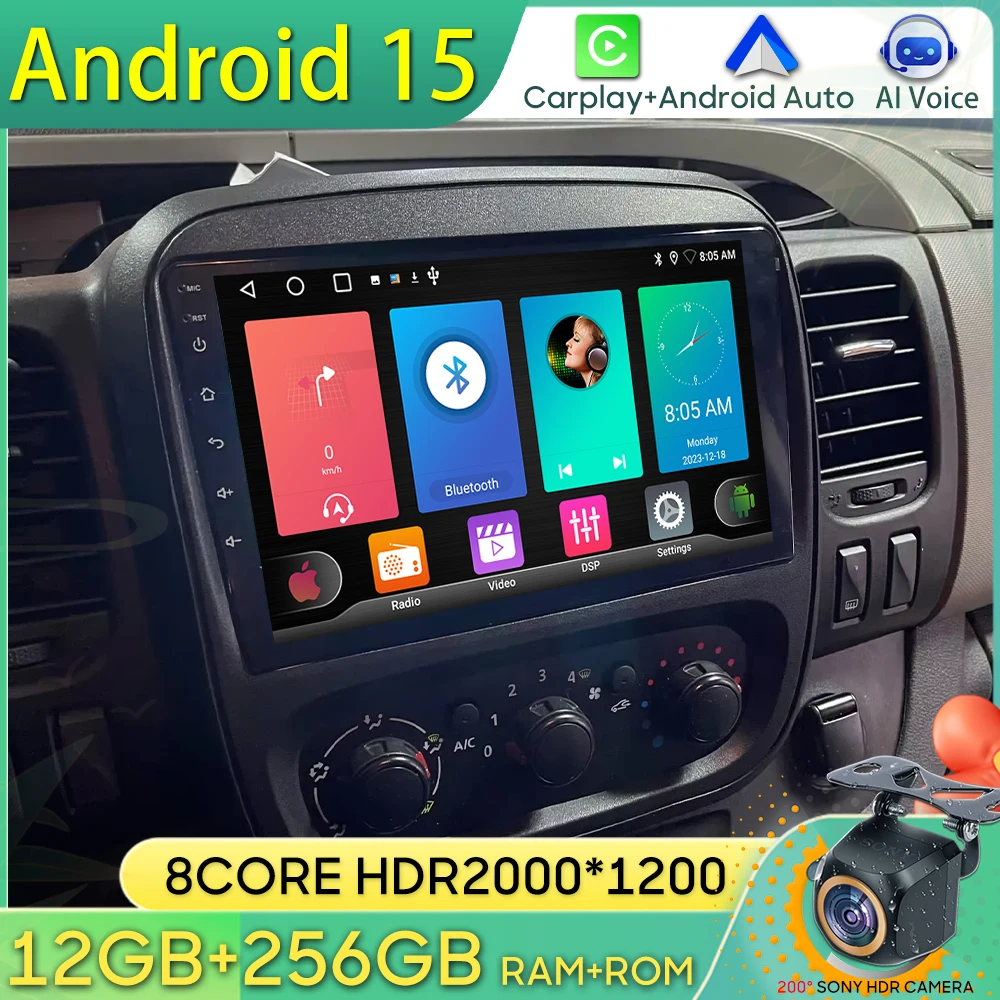 Android 15 Car Radio For Renault Trafic 3 2014 -2021 For Opel Vivaro B 2014-2018 GPS Navigation Android Auto Carplay Cam No 2din