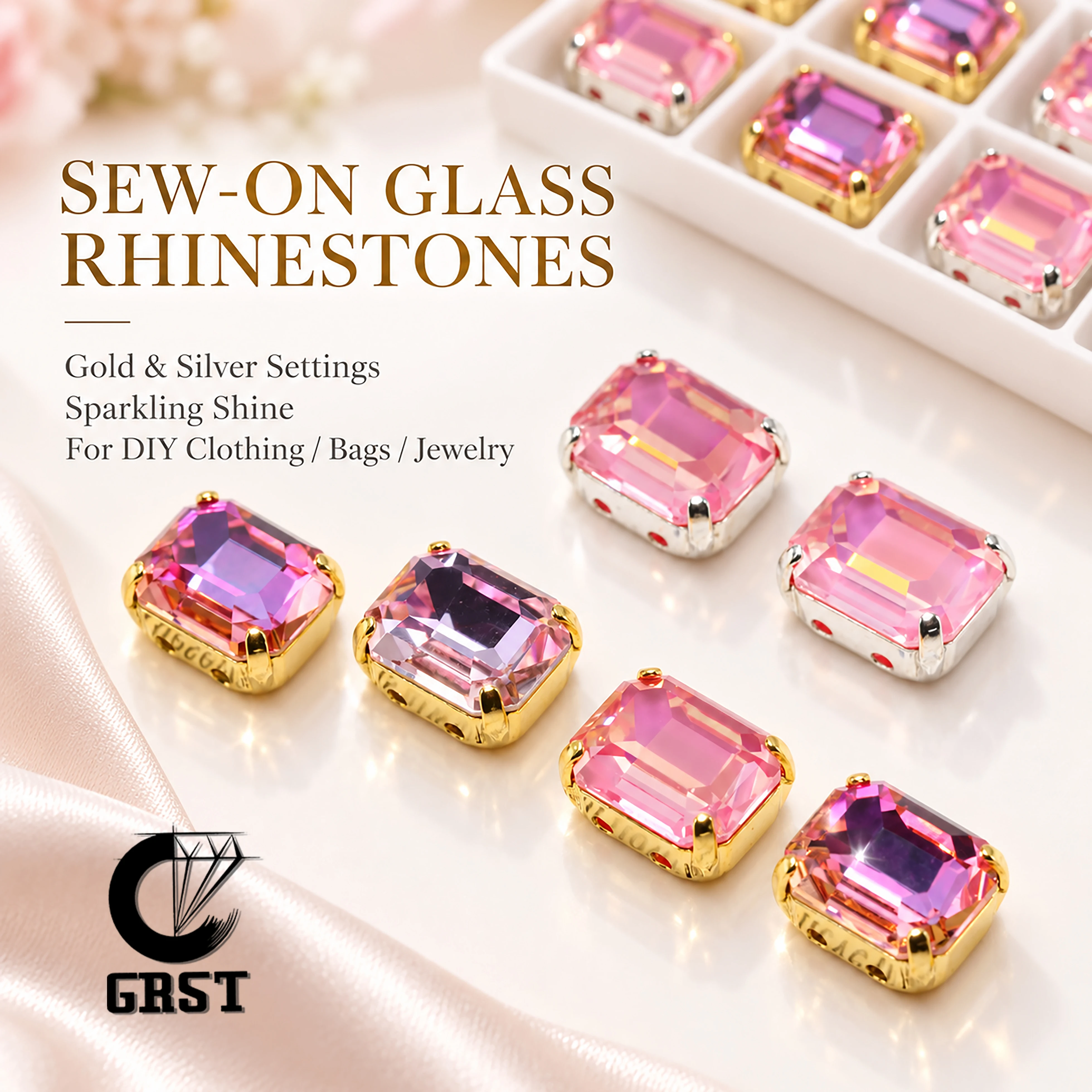 Pink Series Rectangle Octagon Prong Setting Rhinestones Strass Glass Rhinestone for Wedding Gown Latin Dress Garment Shoes DIY