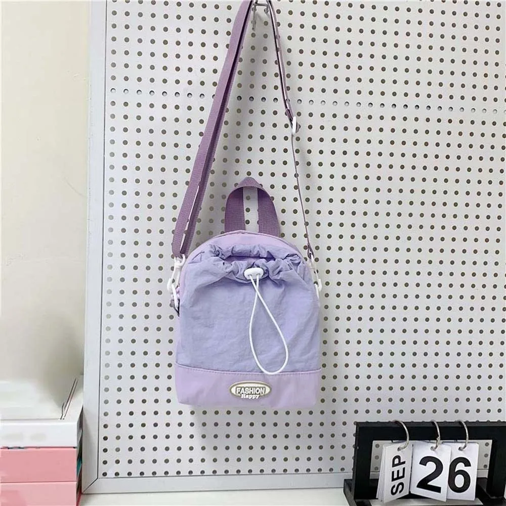 

Large Capacity Drawstring Crossbody Bag Dopamine Solid Color Oxford Cloth Shoulder Pouch Anti-splash Water Simple