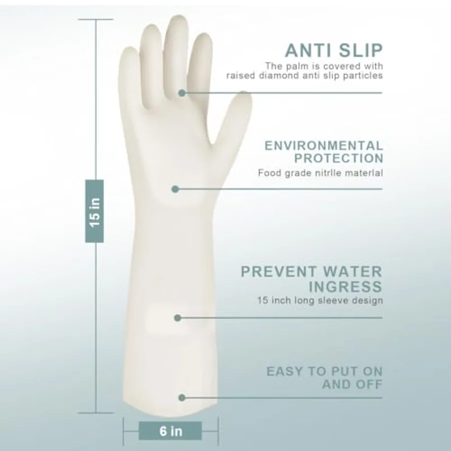 2 Pairs, 15 Inch, Nitrile Cleaning Gloves, Kitchen Dishwashing Gloves, Reusable, Durable, Water-Resistant, And Hypoallergenic