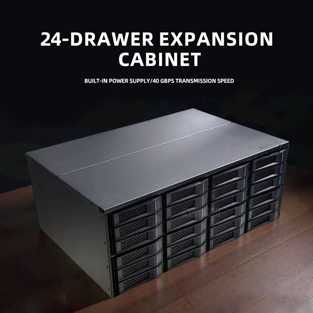 Rack-Mountable Metal M424 4U 24-Bay 12G High-Speed Storage Expansion Enclosure with Built-in Power Supply for NAS