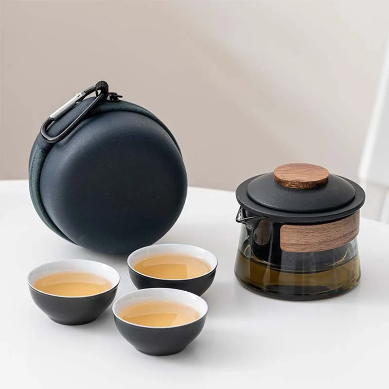 Zen Teapot and Tea Cup Set Kit Household Tea Making Travel Teaware Set Outdoor Portable Bag Chinese Tea Supplies 1 Bowl 3 Cup