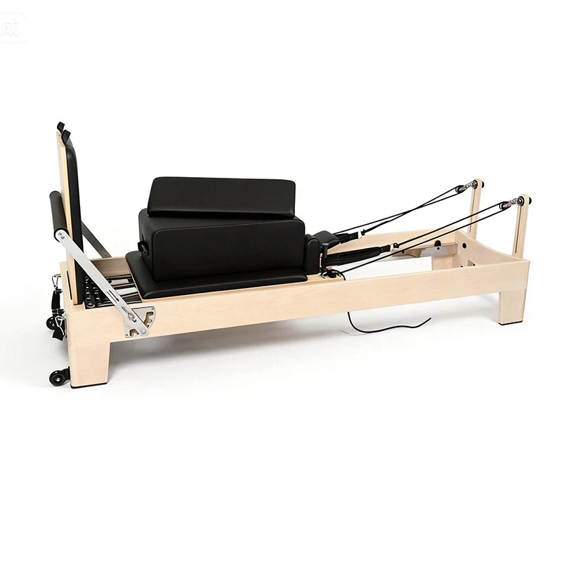 

New Professional Adjustable White Maple Wood Commercial Home Use Pilates Reformer with Jump Board Square Box for Pilates Studio